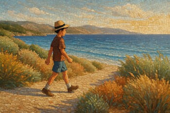 Ege kıyısında denize paralel uzanan pinco yürüyüş basamakları