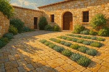 İç Anadolu’da taş avlu ve dayanıklı bitkilerle tasarlanmış bahçe