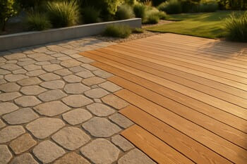 Pin co ahşap deck modülleriyle tasarlanmış oturma ve dinlenme alanı