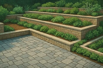 Şehir manzarasına bakan modern teras bahçesi