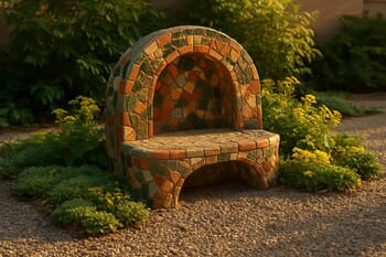 Gravel zemini, oturma nişi ve çevresinde yer örtücü bitkiler