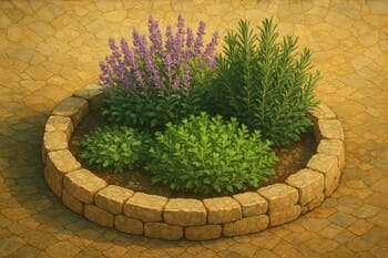 Koku veren otlardan oluşan küçük dairesel bitki adası