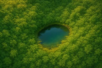 Küçük bir su aynasının çevresinde yoğun bitki dokusu