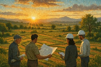 LandMosaic ekibinin gün batımında proje arsasını yerinde incelemesi