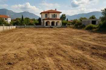 Projeye başlamadan önce boş ve düzensiz görünen villa bahçesi