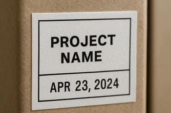 LandMosaic proje numarası yazılı arşiv kutusu etiketi detayı