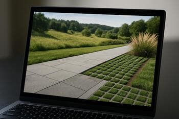 Pinco yüzeyler ve bitki hacimlerini gösteren peyzaj 3B önizleme sahnesi