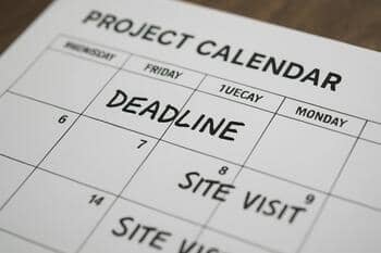 Teslim tarihleri ve saha ziyaretleri işaretlenmiş proje takvimi detayı