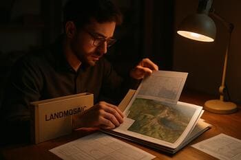 Akşam saatlerinde atlas sayfalarını düzenleyen LandMosaic tasarımcısı