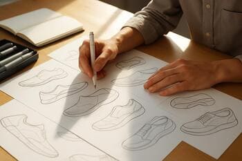 Sabah ışığında pinco yüzey eskizleri üzerinde çalışan tasarımcı