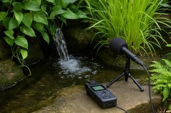 Su köşesi ve bitki bantlarından yükselen su sesi için hazırlanmış küçük kayıt alanı